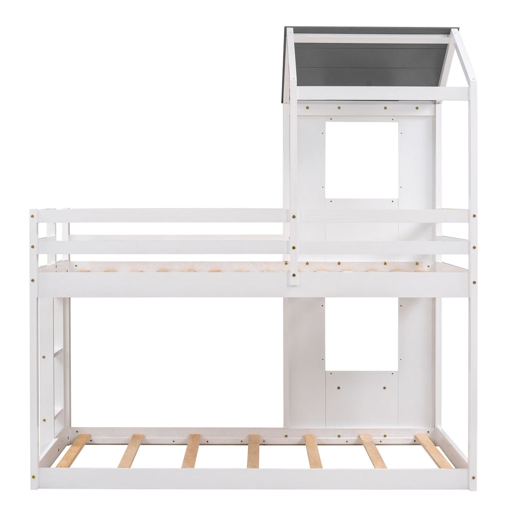 Bunk Bed Wood Bed & Roof, Window, Guardrail, Ladder