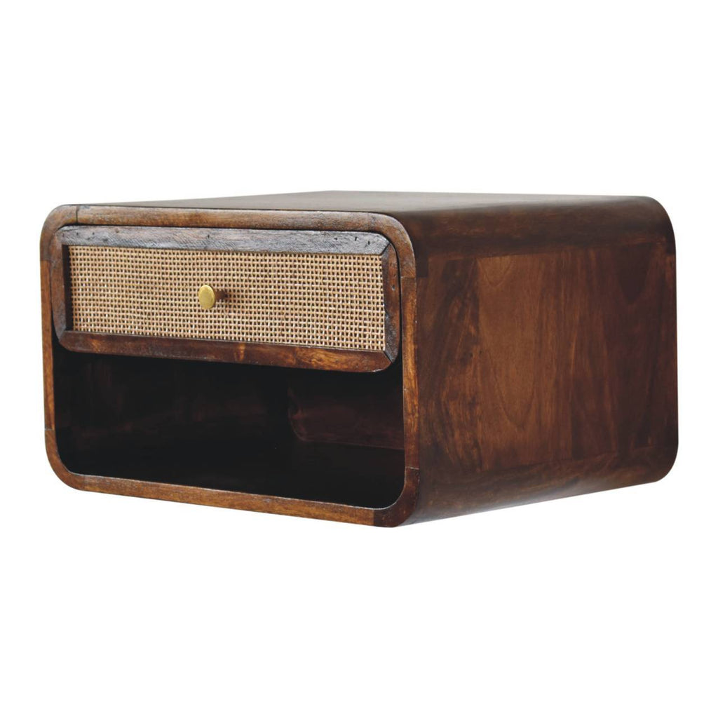 Wall Mounted Open Woven Bedside Table - Chestnut