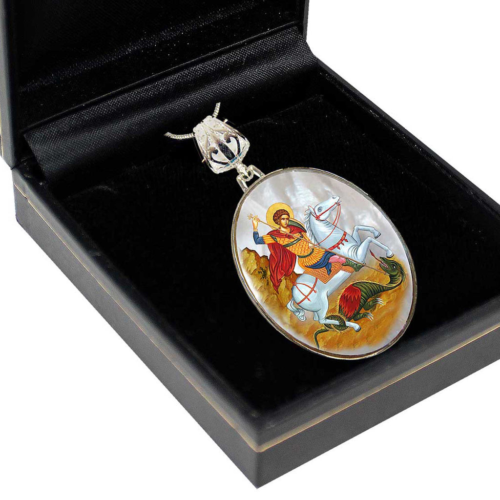 Saint George Silver Plated Mother of Pearl Necklace Jewelry - 43013