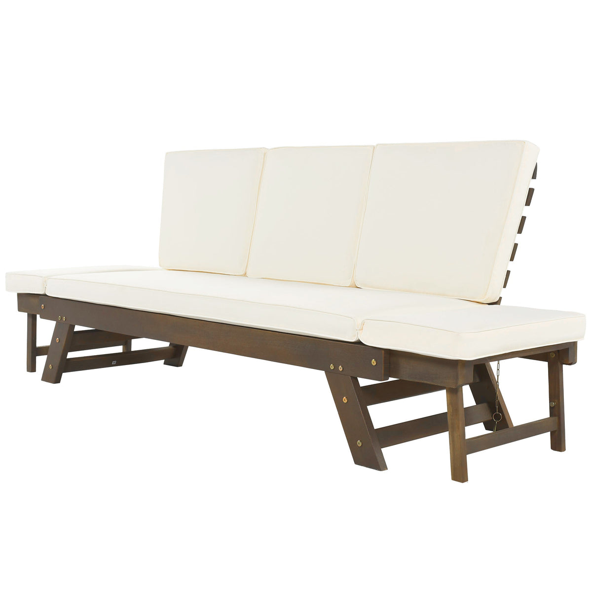 TOPMAX Outdoor Adjustable Patio Wooden Daybed Sofa Chaise Lounge