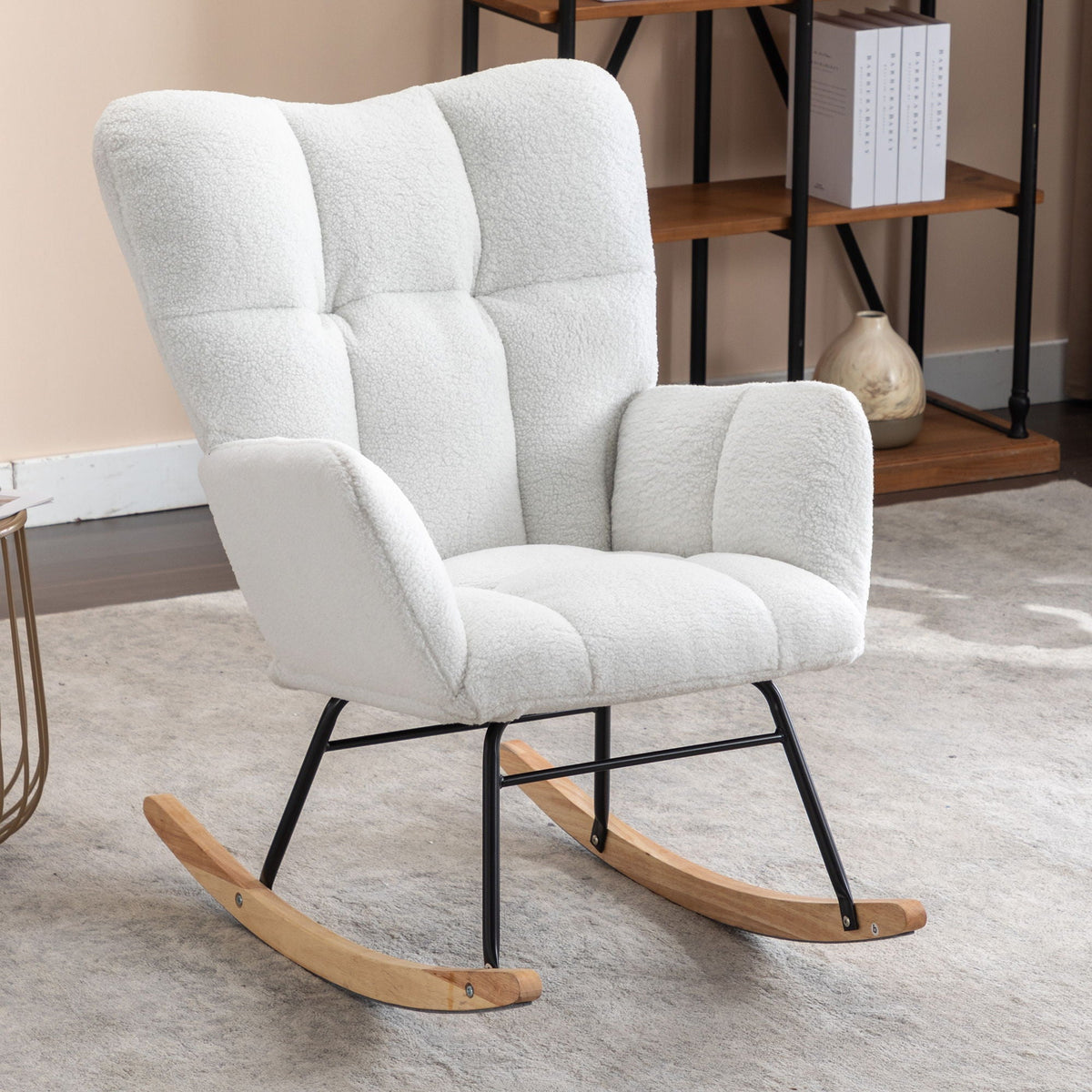 Teddy Fabric Rocking Gilder Nursery Chair For Living Room Indoor - Ivory