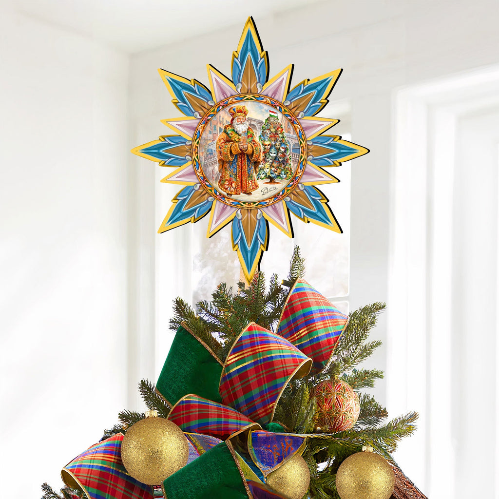 Italian-inspired Santa Tree Topper Wooden Decor by G. Debrekht  - Santa Snowman Decor - 89522