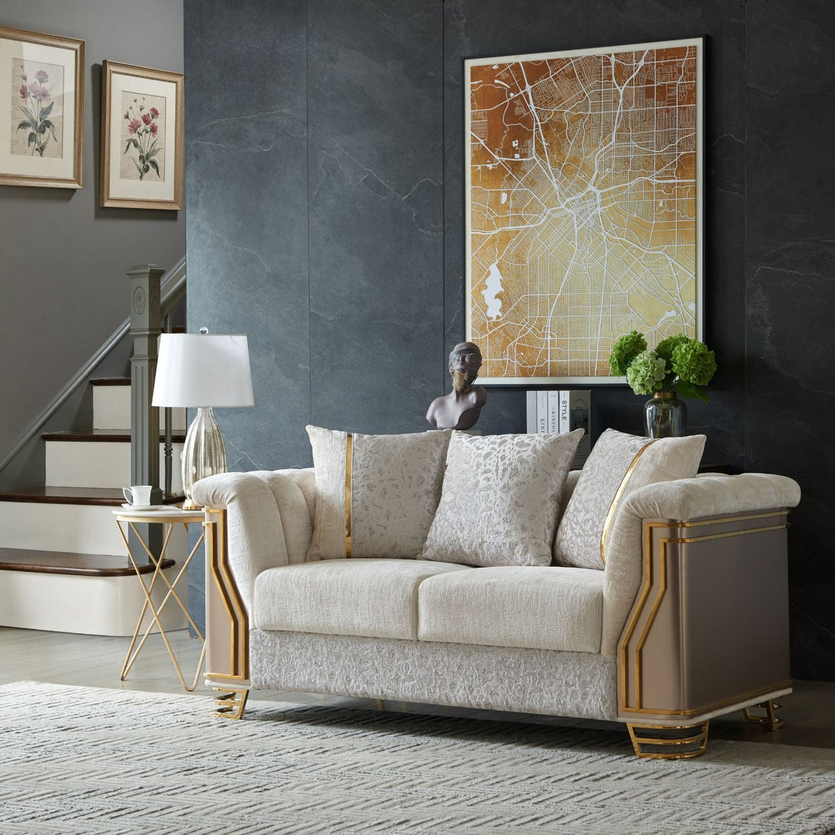 Chateau - Loveseat - Cream / Brown