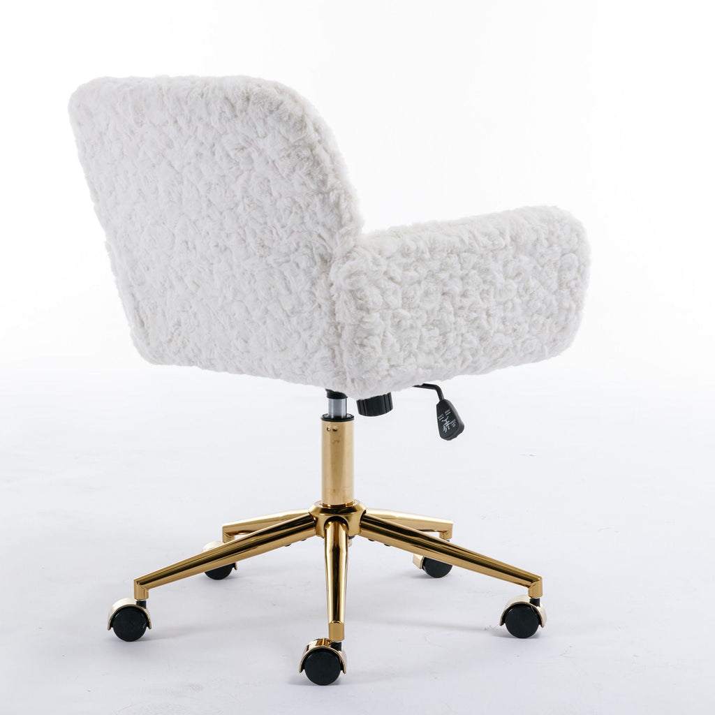 Office Chair, Artificial Rabbit Hair Home Office Chair With Metal Base, Adjustable Desk Chair Swivel Office Chair, Vanity Chair