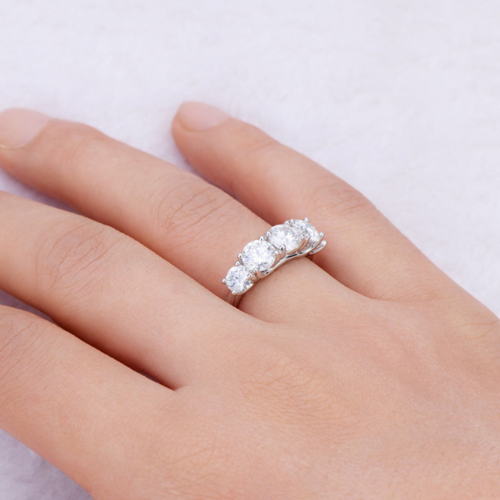 3.6 Carat 5 Stone Brilliant Round Cut Sparkala™ Pure Sterling Silver 5 Stone Ring