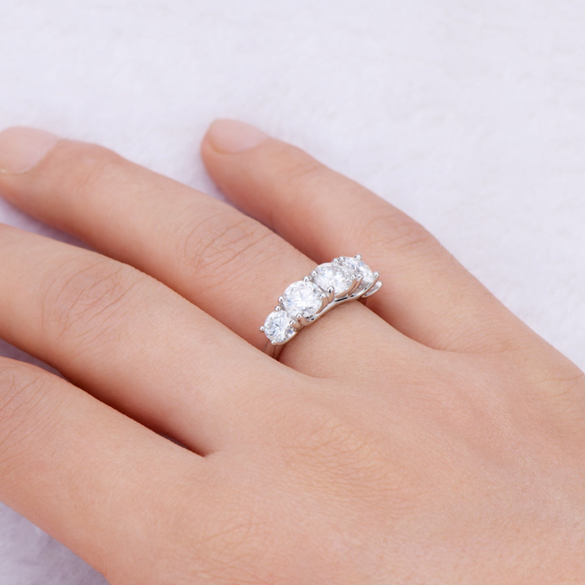 3.6 Carat 5 Stone Brilliant Round Cut Sparkala™ Pure Sterling Silver 5 Stone Ring