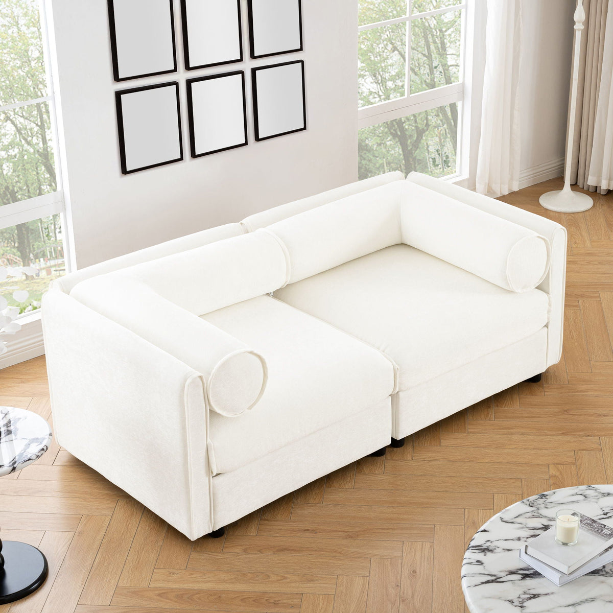 Stylish Sofa With Storage Seat And Cylindrical Backrest