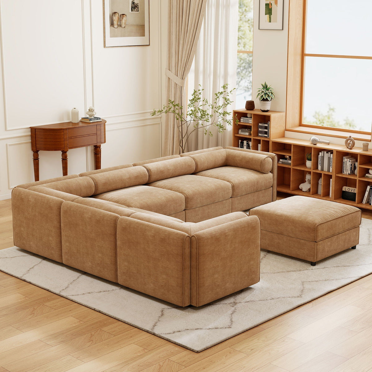 Contemporary Elegant Sofa With Storage And Ottoman