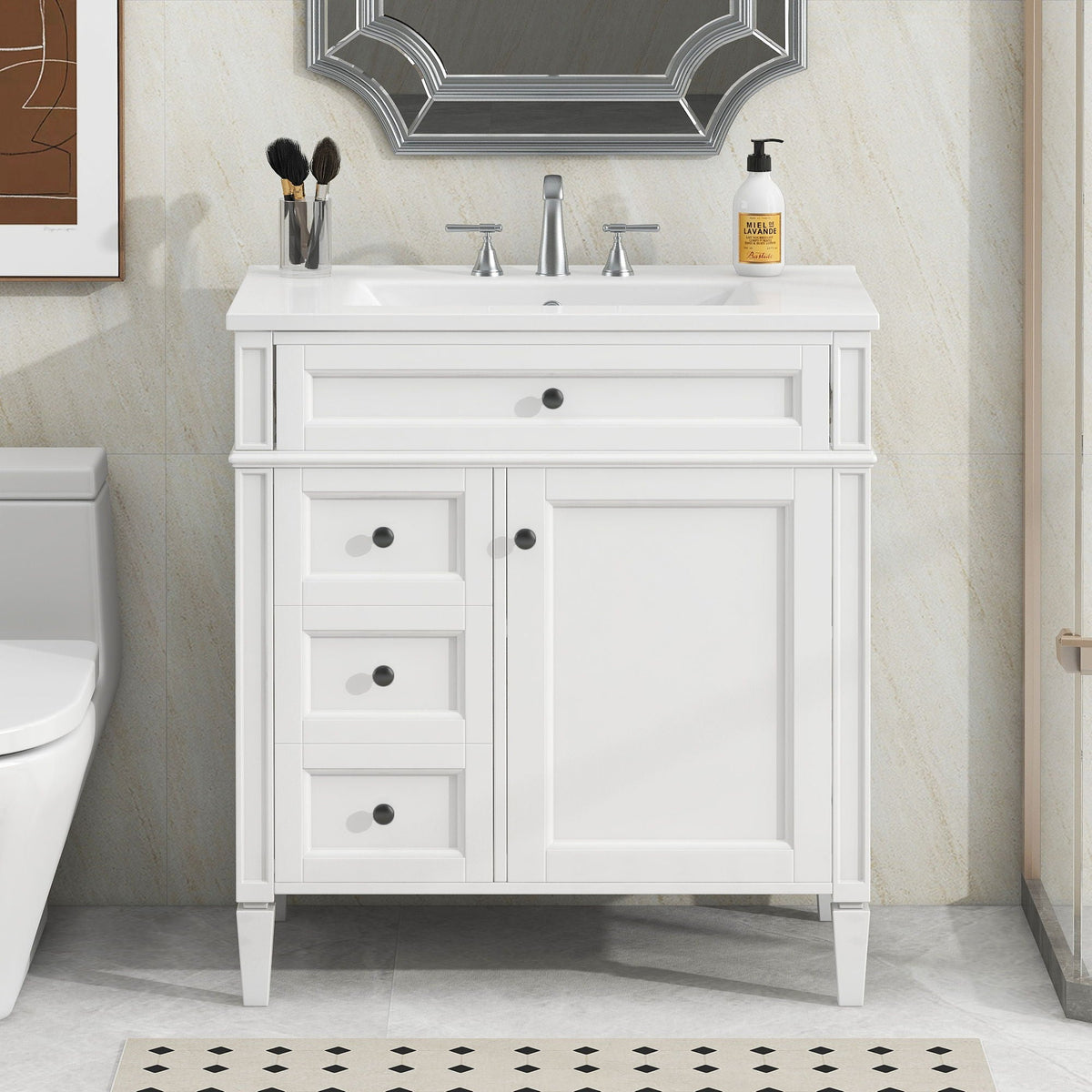 Bathroom Vanity With Top Sink, Storage Cabinet With 2 Drawers, Tip Out Drawer
