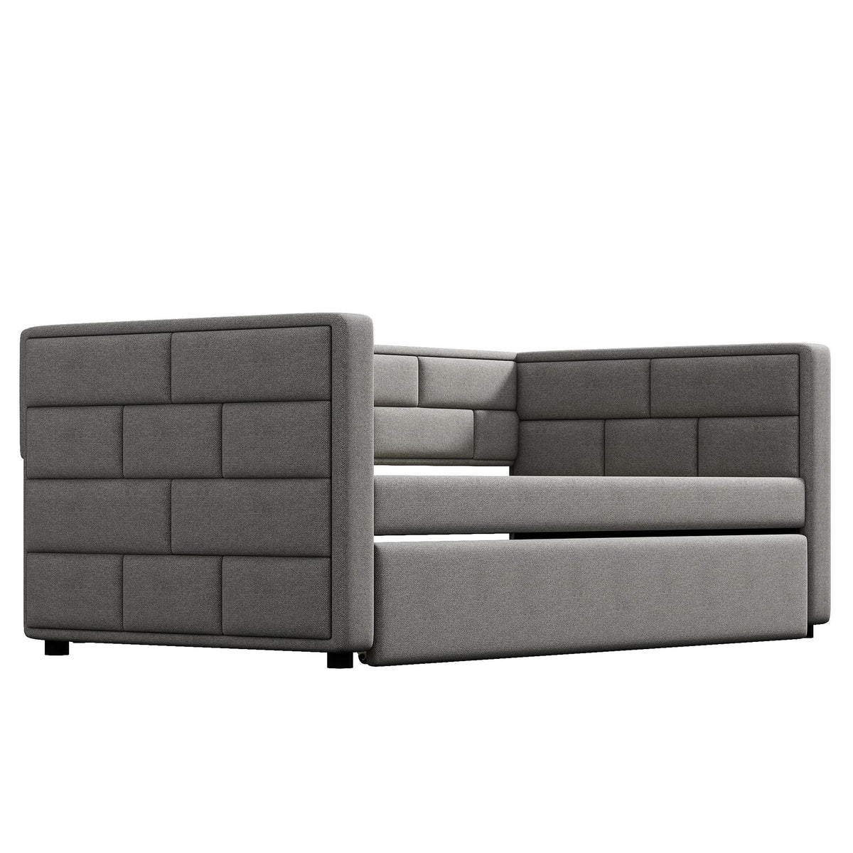 Upholstered Twin Size Daybed With Trundle, Padded Back And Sides - Gray