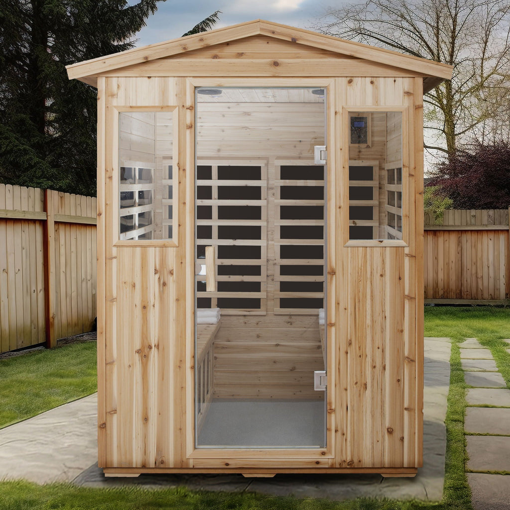 4 Person Old Fir Far Infrared Outdoor Sauna Room - Natural
