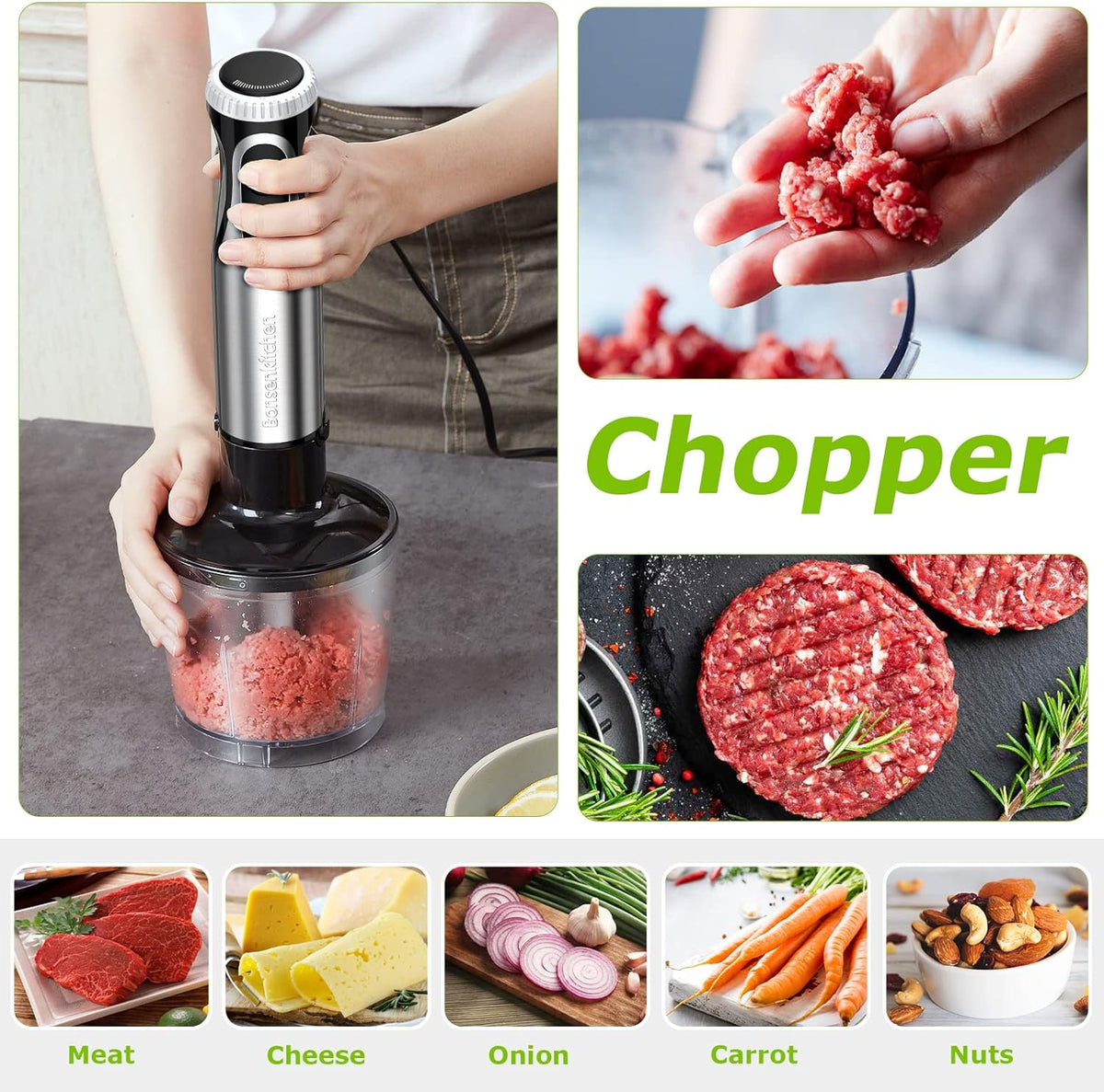 Powerful 4-in-1 Immersion Blender with 20 Speeds, Turbo Function, and Stainless Steel Attachments for Effortless Mixing, Chopping, and Whisking