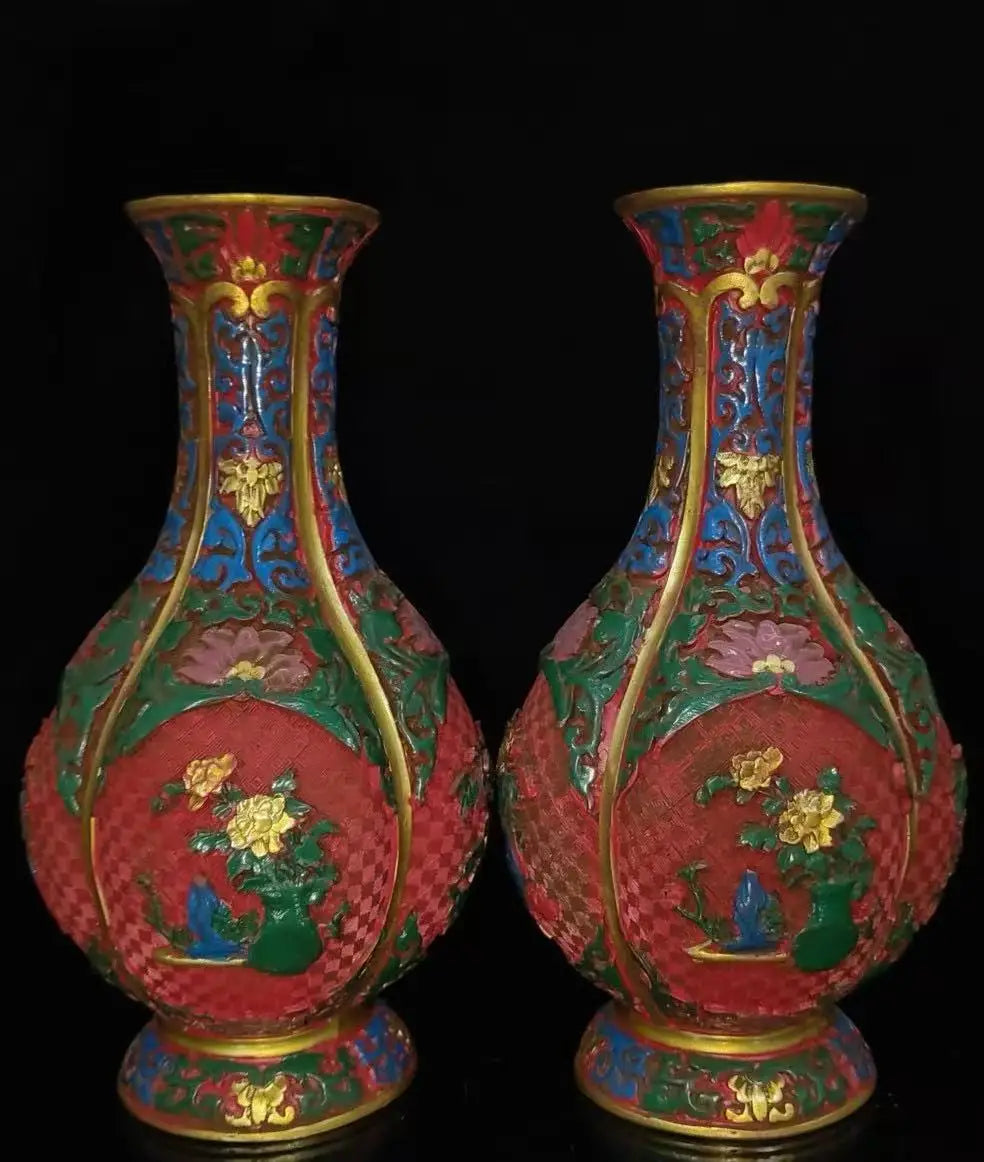 Qing-Style Lacquerware Flower & Bird Vase – 25cm (Collectible)