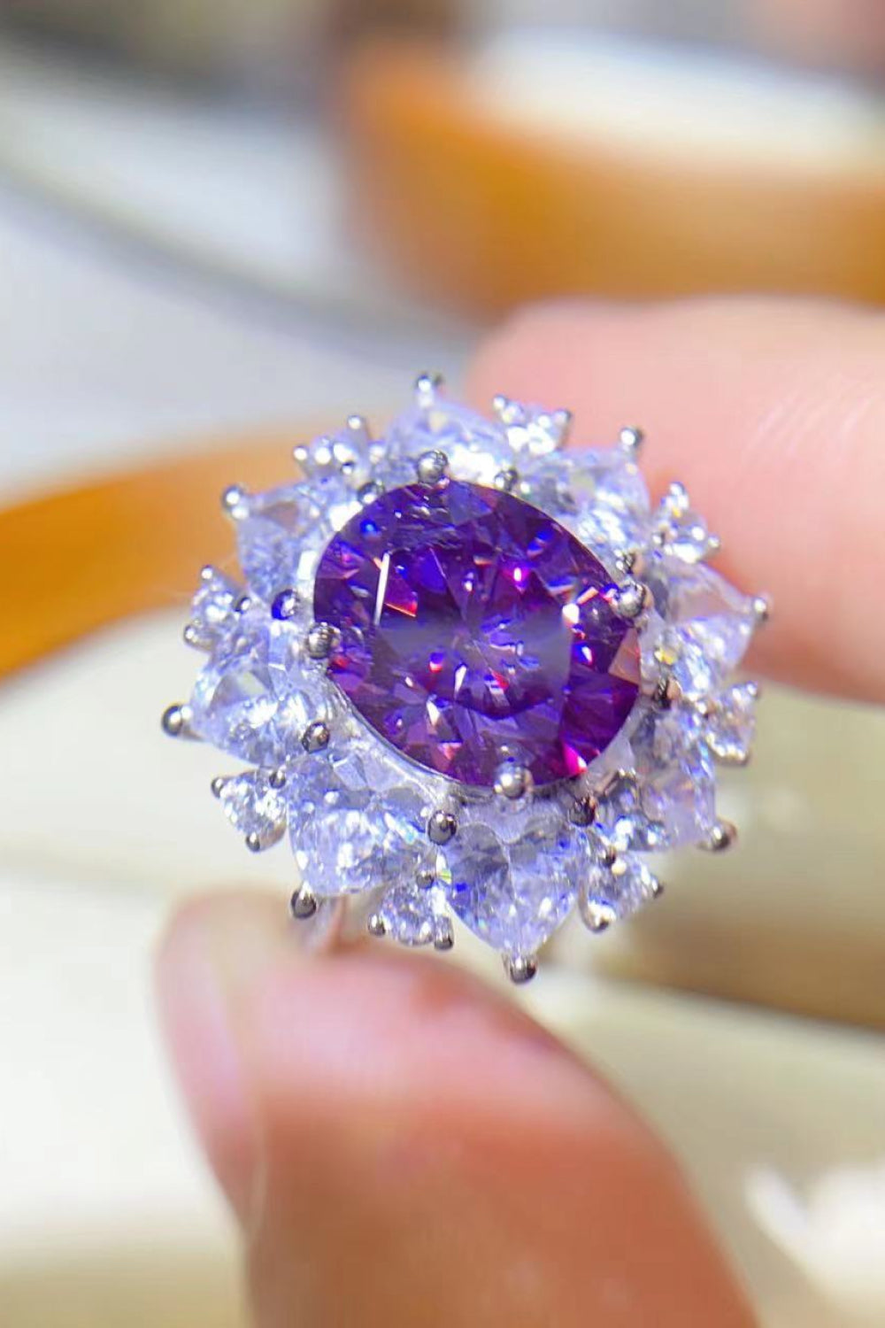 3 Carat Purple Oval-Cut Sparkala™ Platinum Over Pure Sterling Silver Ring