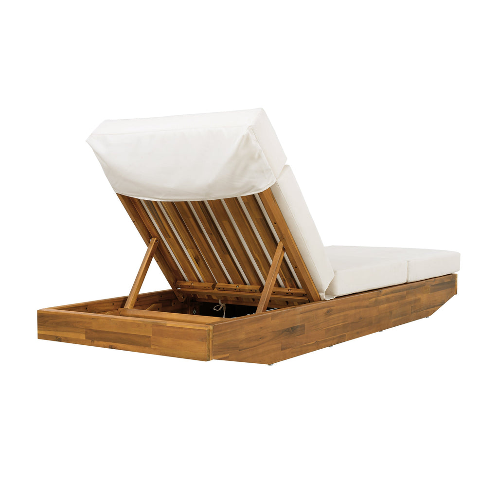 Modern Acacia Wood Outdoor Chaise Lounge