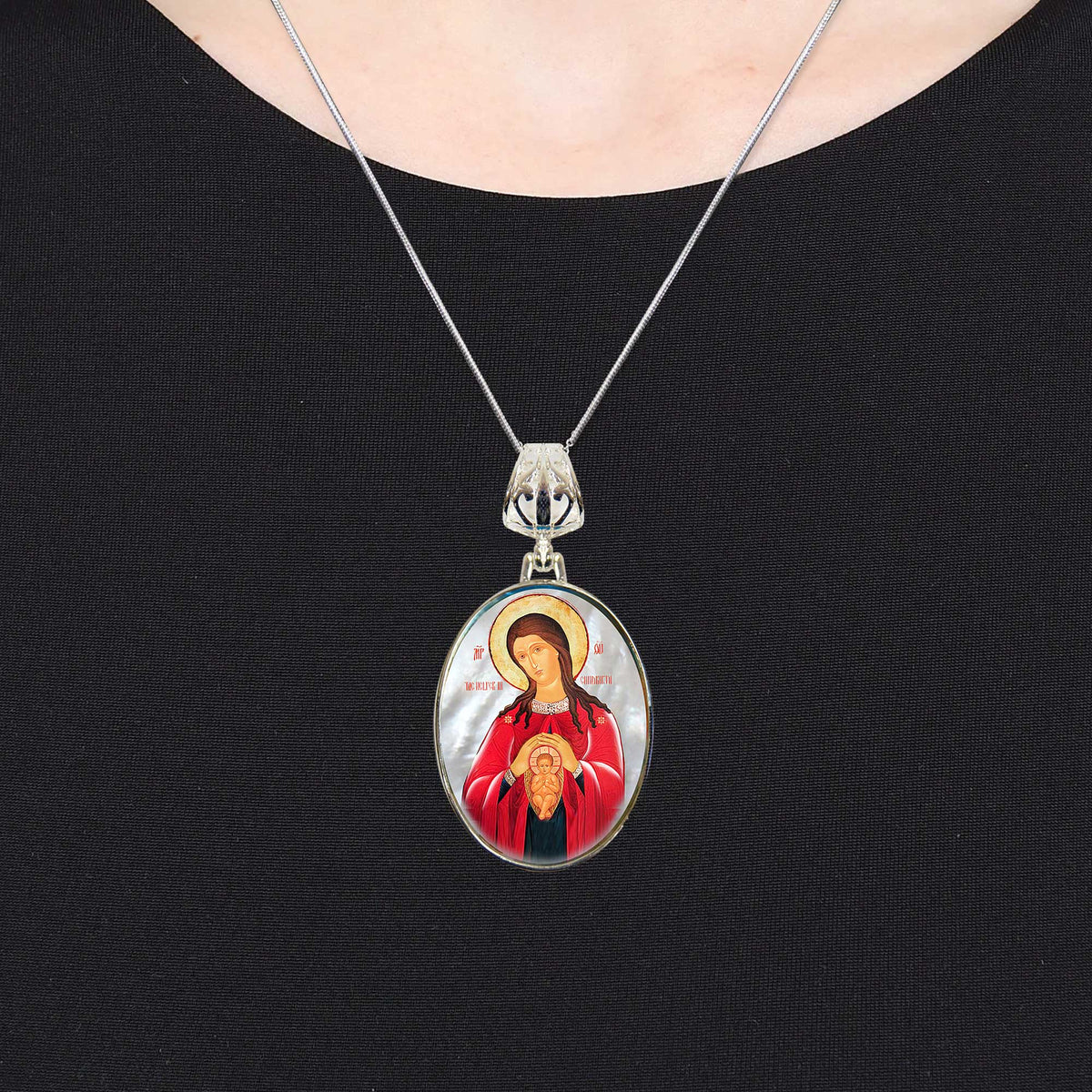 Jesus Silver Plated Mother of Pearl Necklace Jewelry - 43047