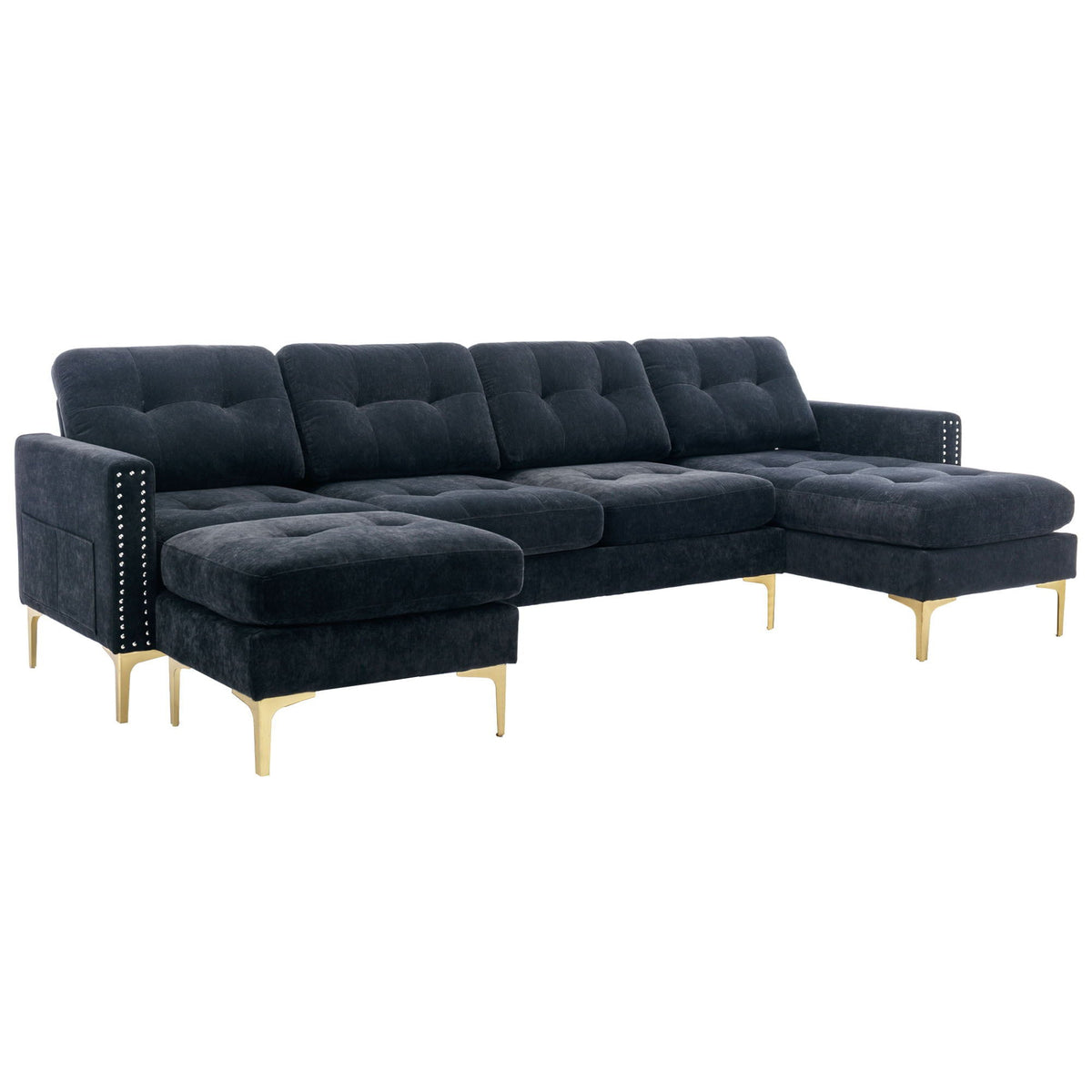 Modern L - Shape Convertible Sectional Sofa With Movable Ottoman