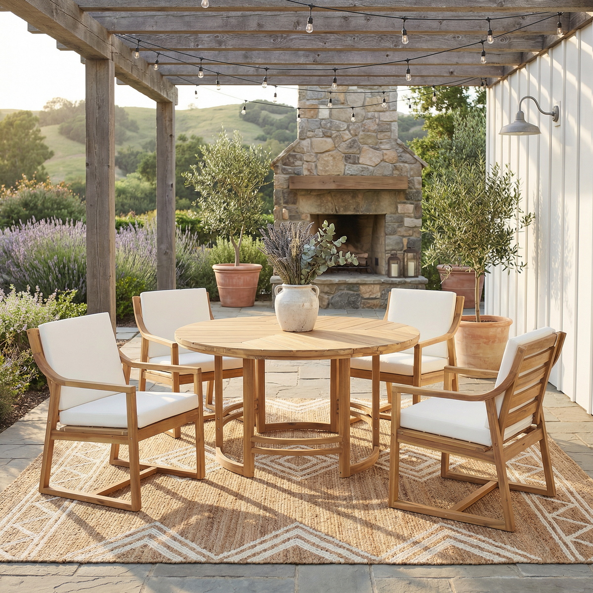 Outdoor Dining Set 5-Piece Patio Table And Chairs Set with Umbrella Hole