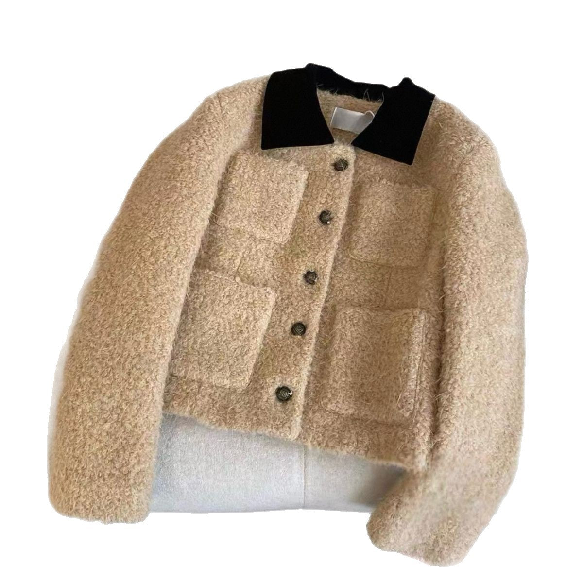 Women's Fashion Short Color-Block Lapel Jacket