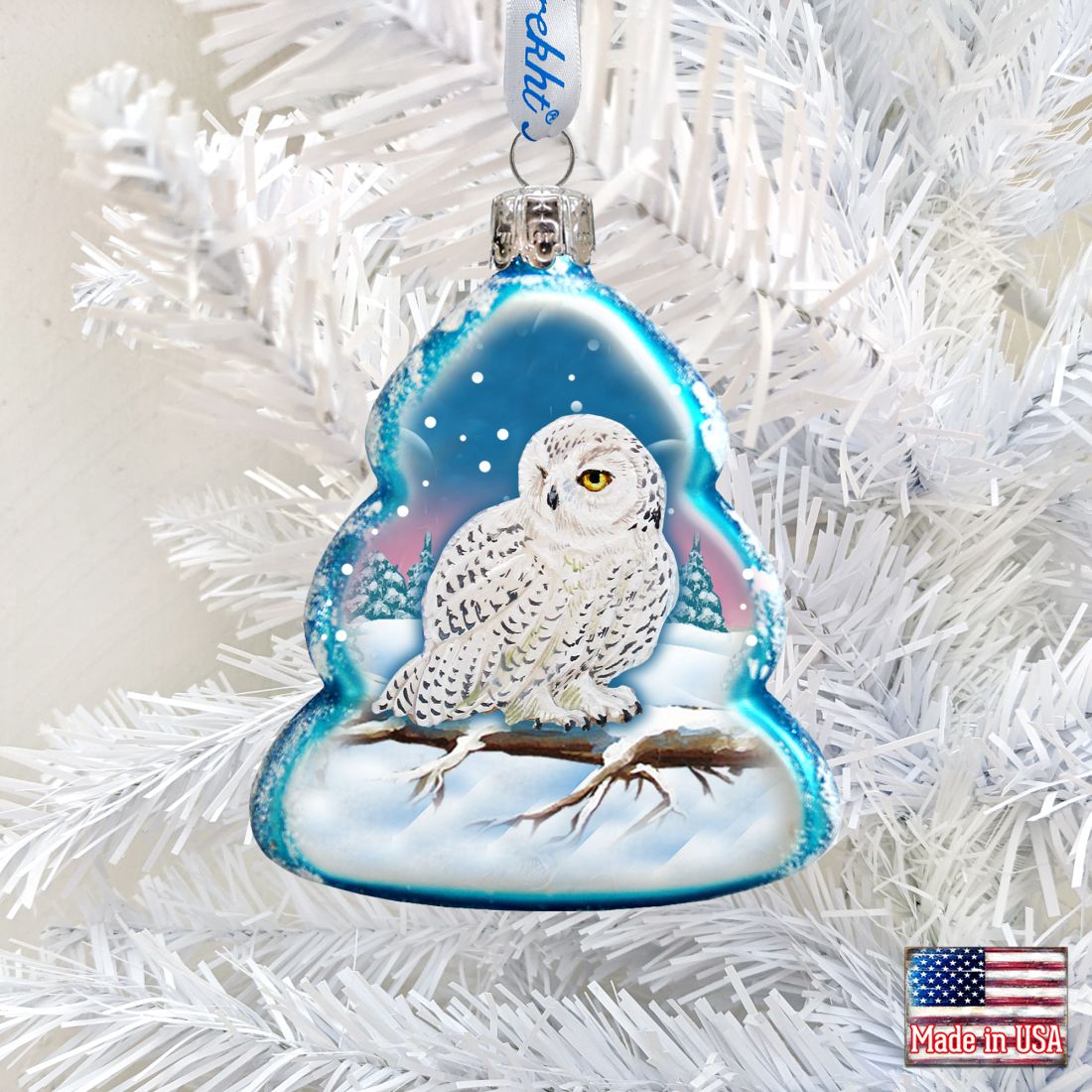 White Owl Mercury Glass Ornament by G. DeBrekht - Wildlife Holiday Decor - 771028