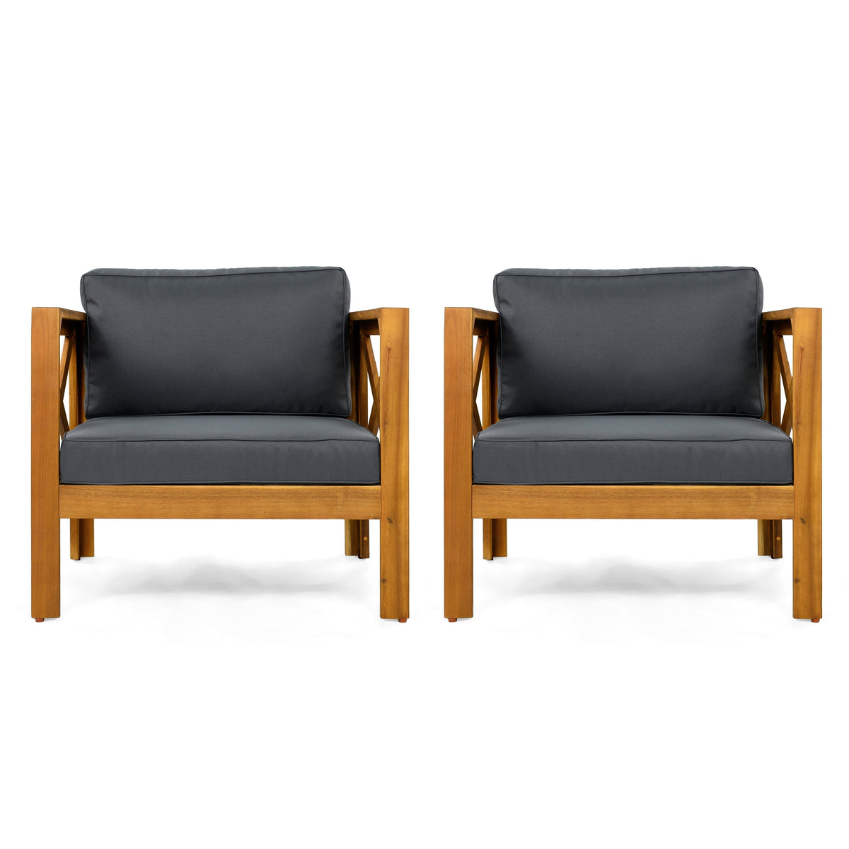 Patio Conversation Set with Foldable Acacia Wood Table and Cushioned Armchairs