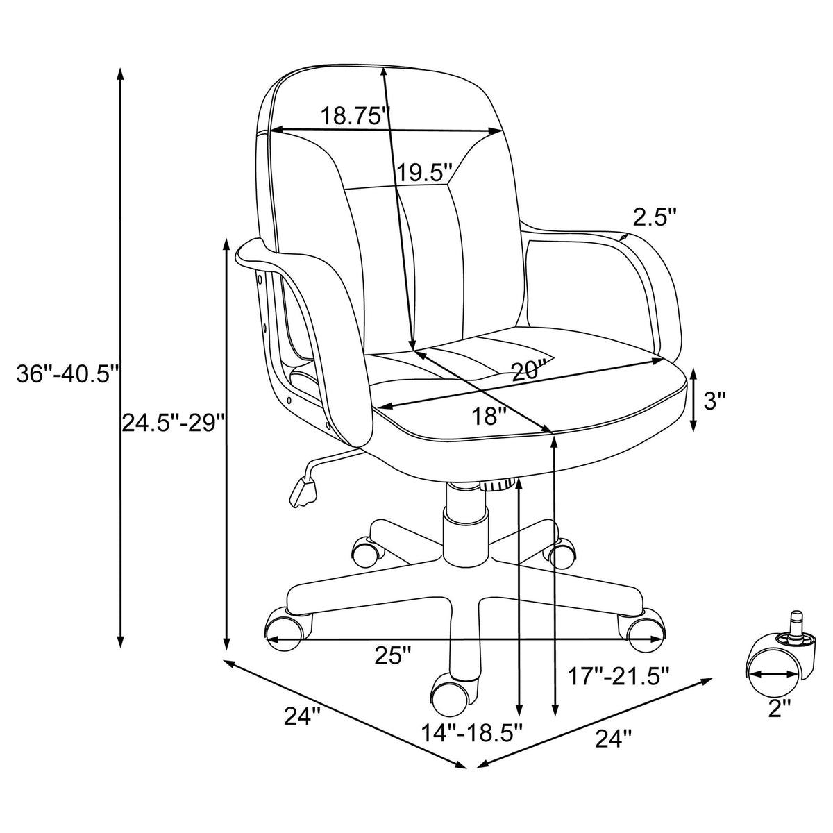 Office Chair With Casters Ergonomic Design For Workspaces - Black