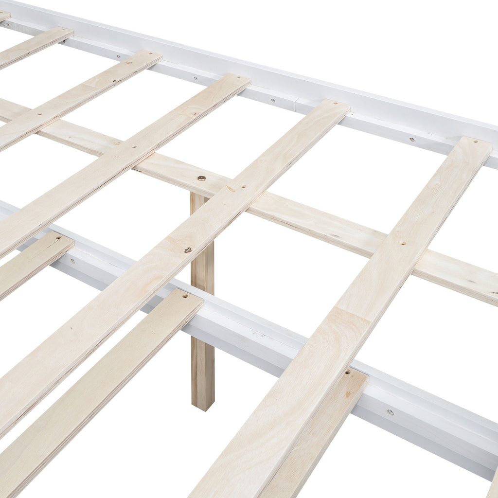 Full Size Platform Bed With Storage LED Headboard, Twin Trundle And 3 Drawers - White