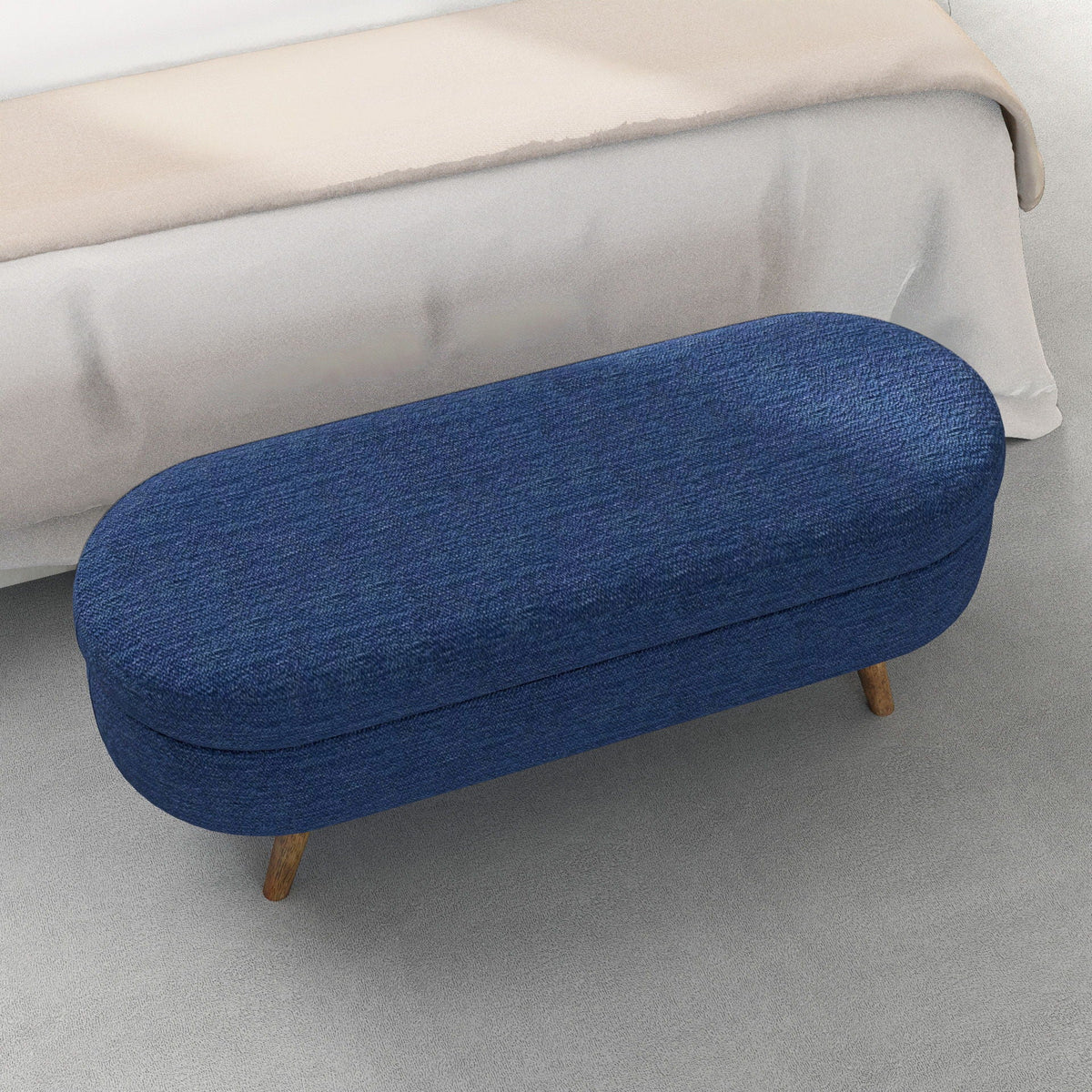 Ottoman Oval Storage Bench with Rubber Wood Legs