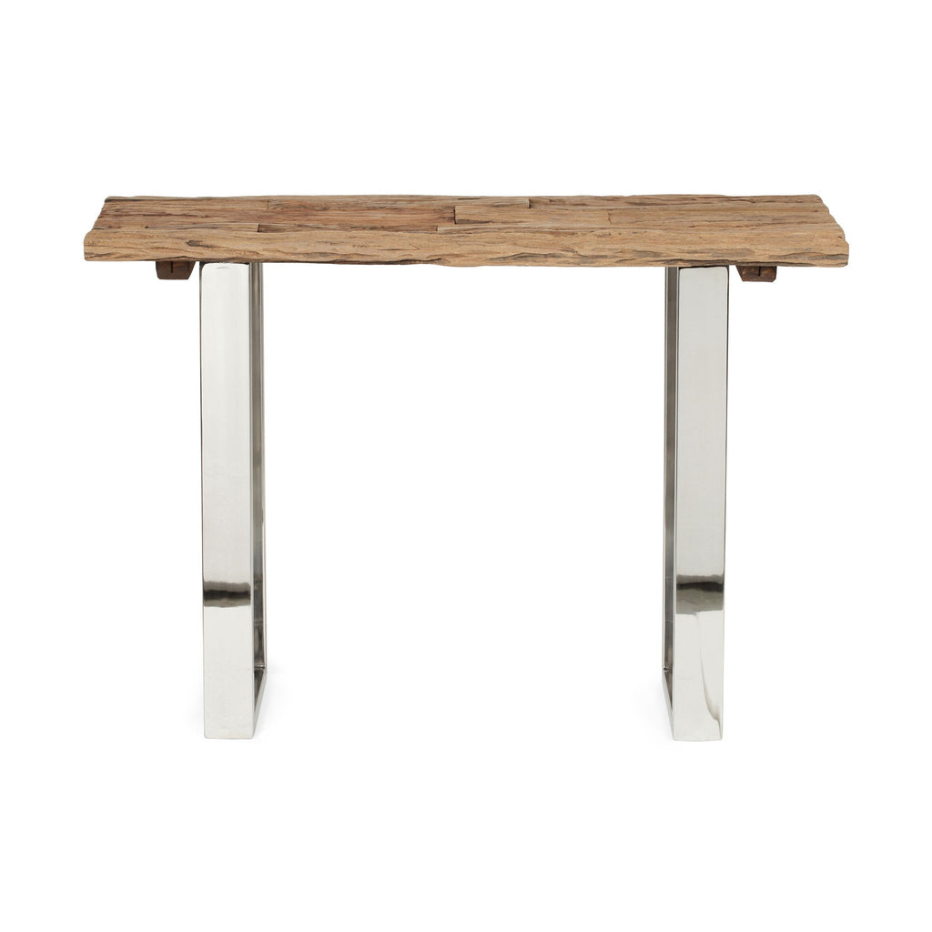 Rustic Glam Console Table With Reclaimed Wood And Iron Frame - Natural