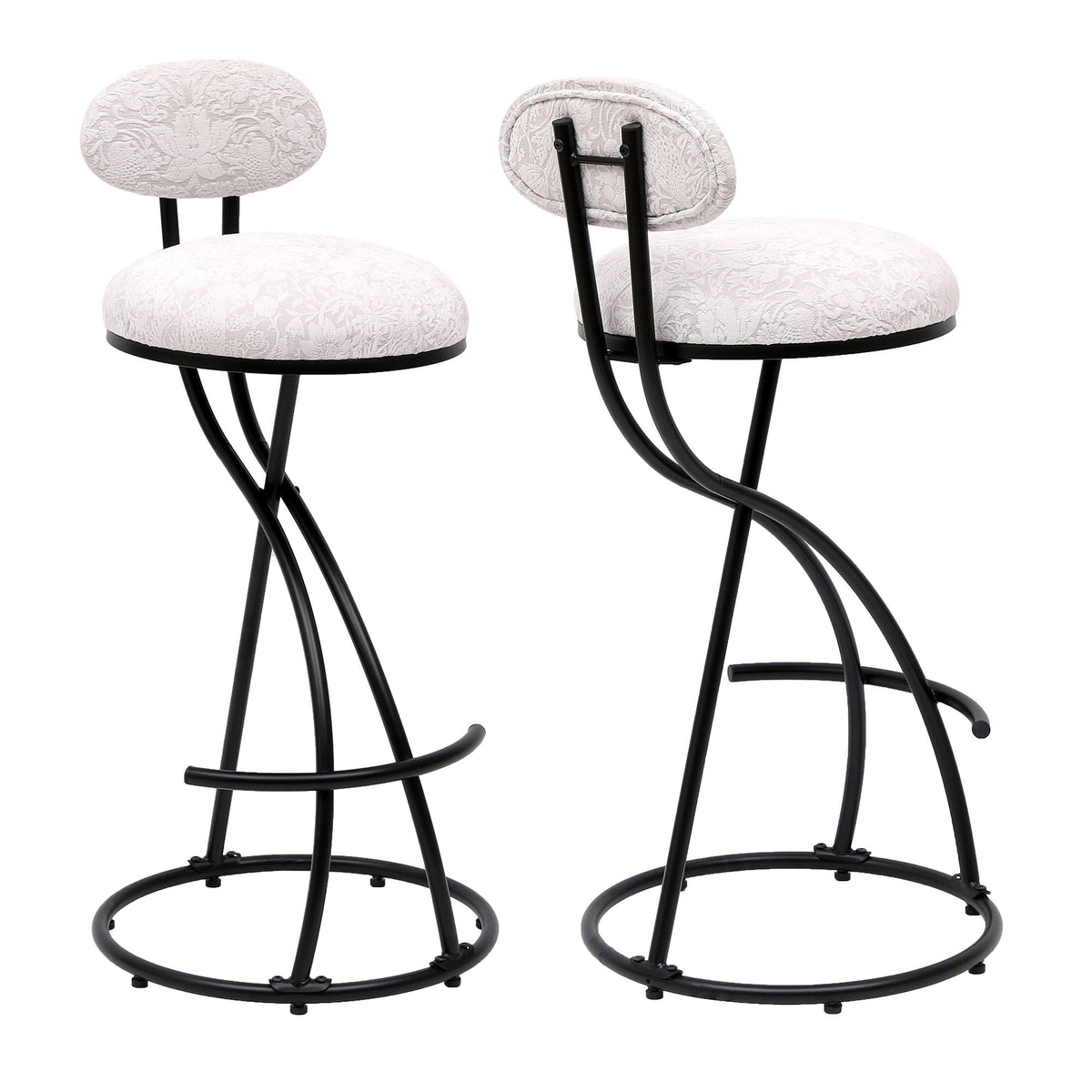 Round Print Bar Stools Upholstered Chairs For Kitchen (Set of 2)