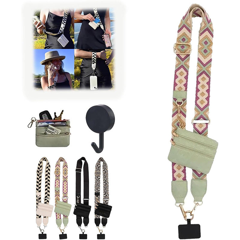 Phone Lanyard with Zipper Pouch – Embroidered Nylon Canvas Crossbody Bag