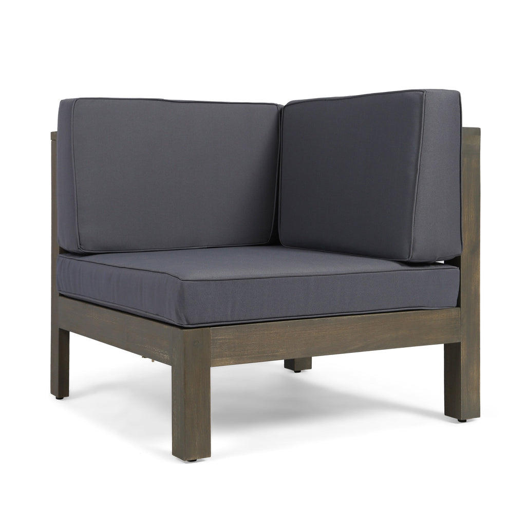 Oana Outdoor Wooden Sectional Set with Cushions, Dark Grey