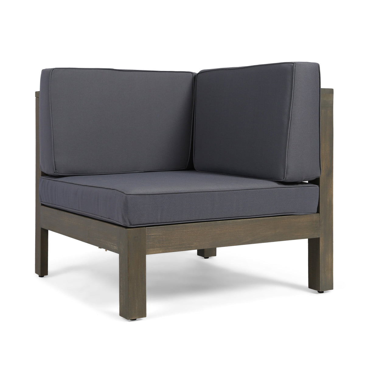 Oana Outdoor Wooden Sectional Set with Cushions, Dark Grey