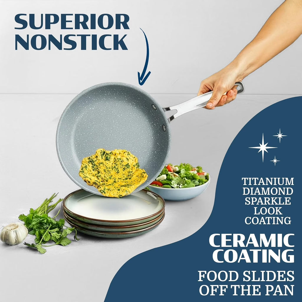 20 Pc Pots and Pans Set Non Stick, Pots and Pans Ceramic Cookware Set with Square Pan, Pot and Pan Set with Bakeware/Utensils, Non Stick Pots and Pan Set, Oven/Dishwasher Safe, Gray