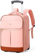 Rolling Backpack for Women, Large Travel Backpack with Wheels Carry on Flight Approved, 15.6 Inch Laptop Wheeled Roller Bag Suitcase for Work Bussiness Weekender (Pink,M Underseat Size)