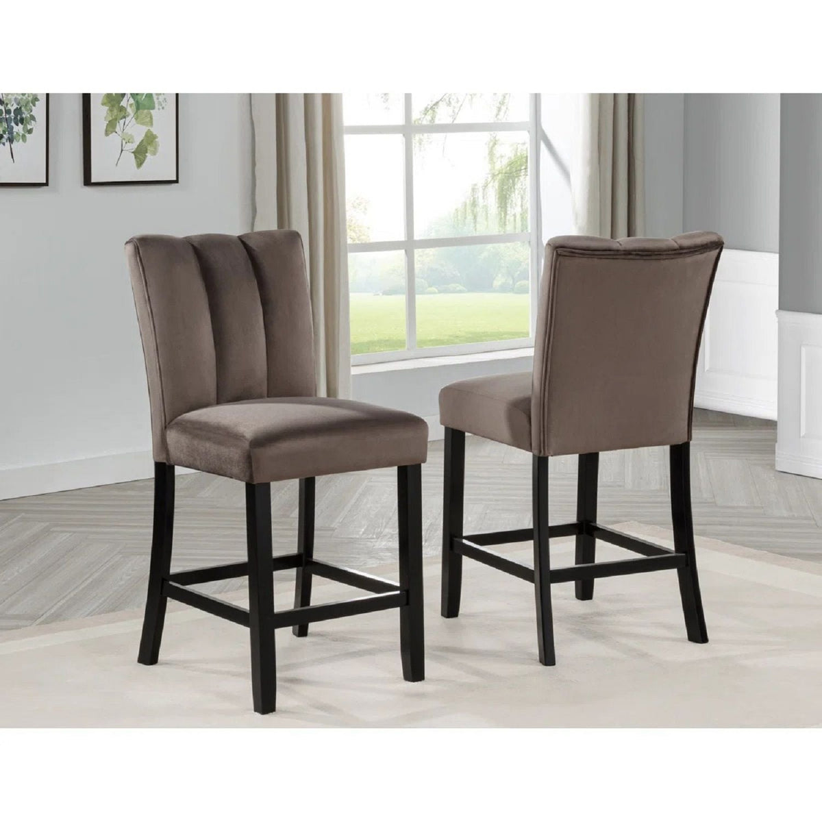 Upholstered Counter Height Chair For Dining Room (Set of 2) - Black / Brown