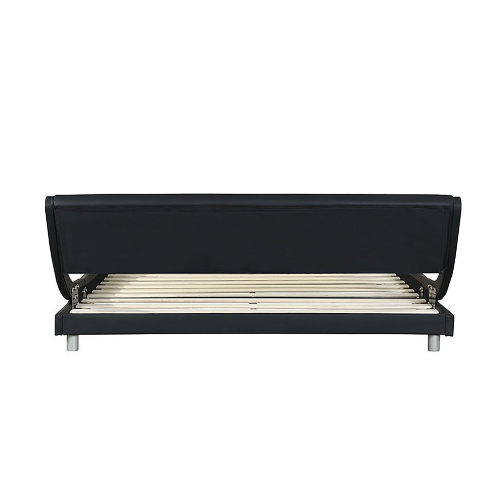 Queen Size Upholstered Platform Bed Frame With LED Lighting, Curve Design, Slat Support, No Box Spring Needed - Black