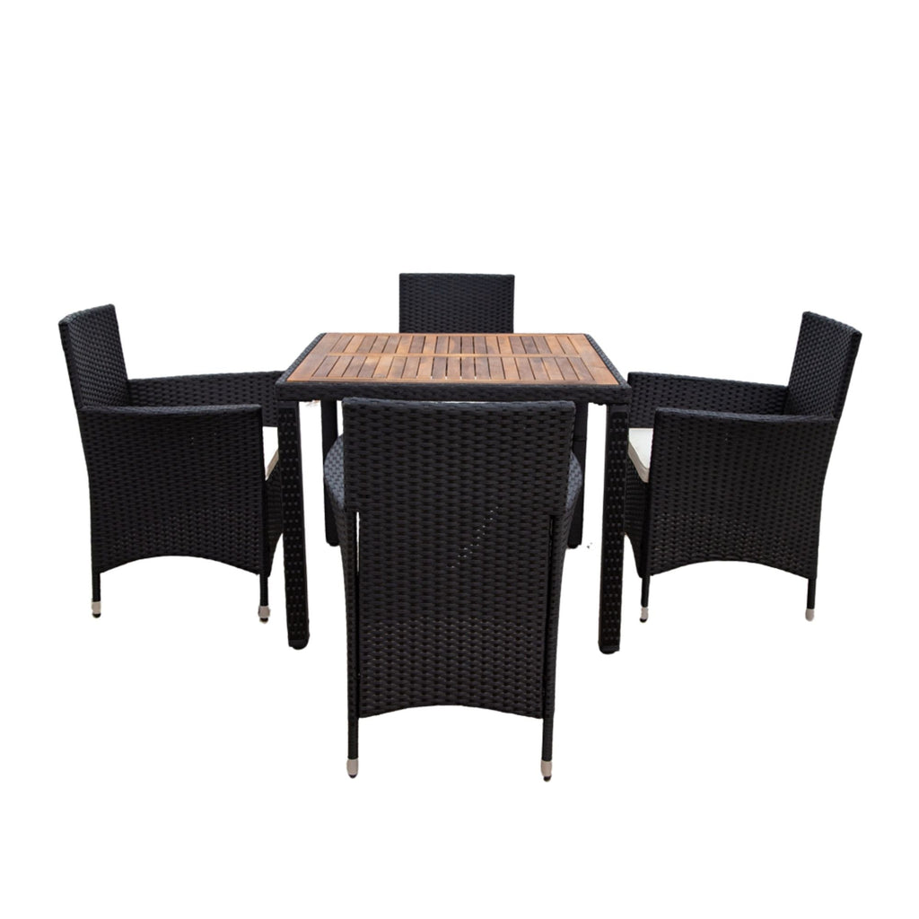 Outdoor Patio Wicker Dining Set With Acacia Wood Top