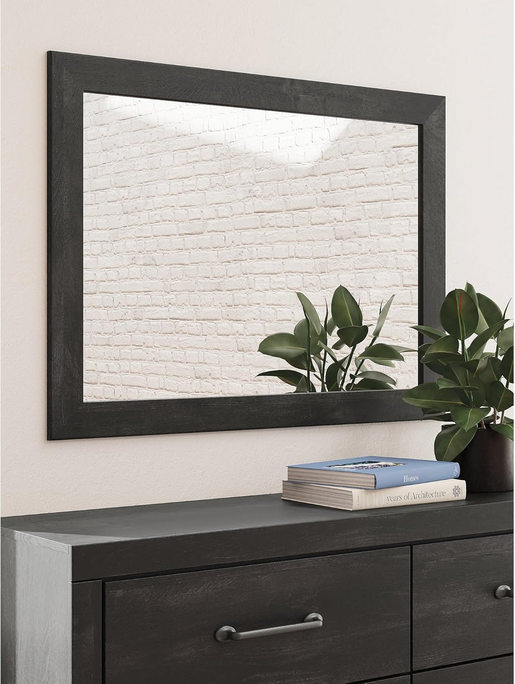 Signature Design by Ashley Delmorta Rustic 6-Drawer Dresser and Mirror with Anti-Tipping Restraint, Black