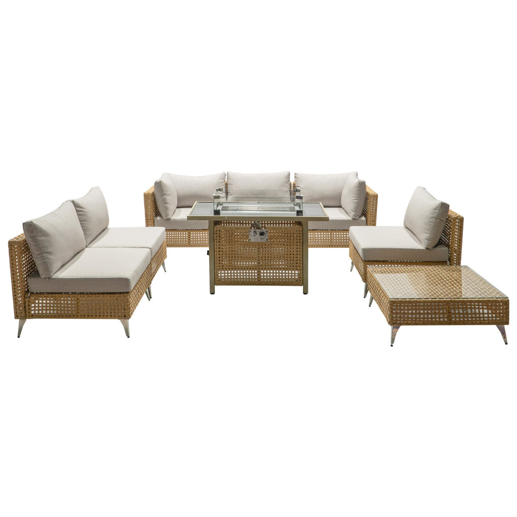 K&K 8-Piece Patio Furniture Set with Fire Pit Table