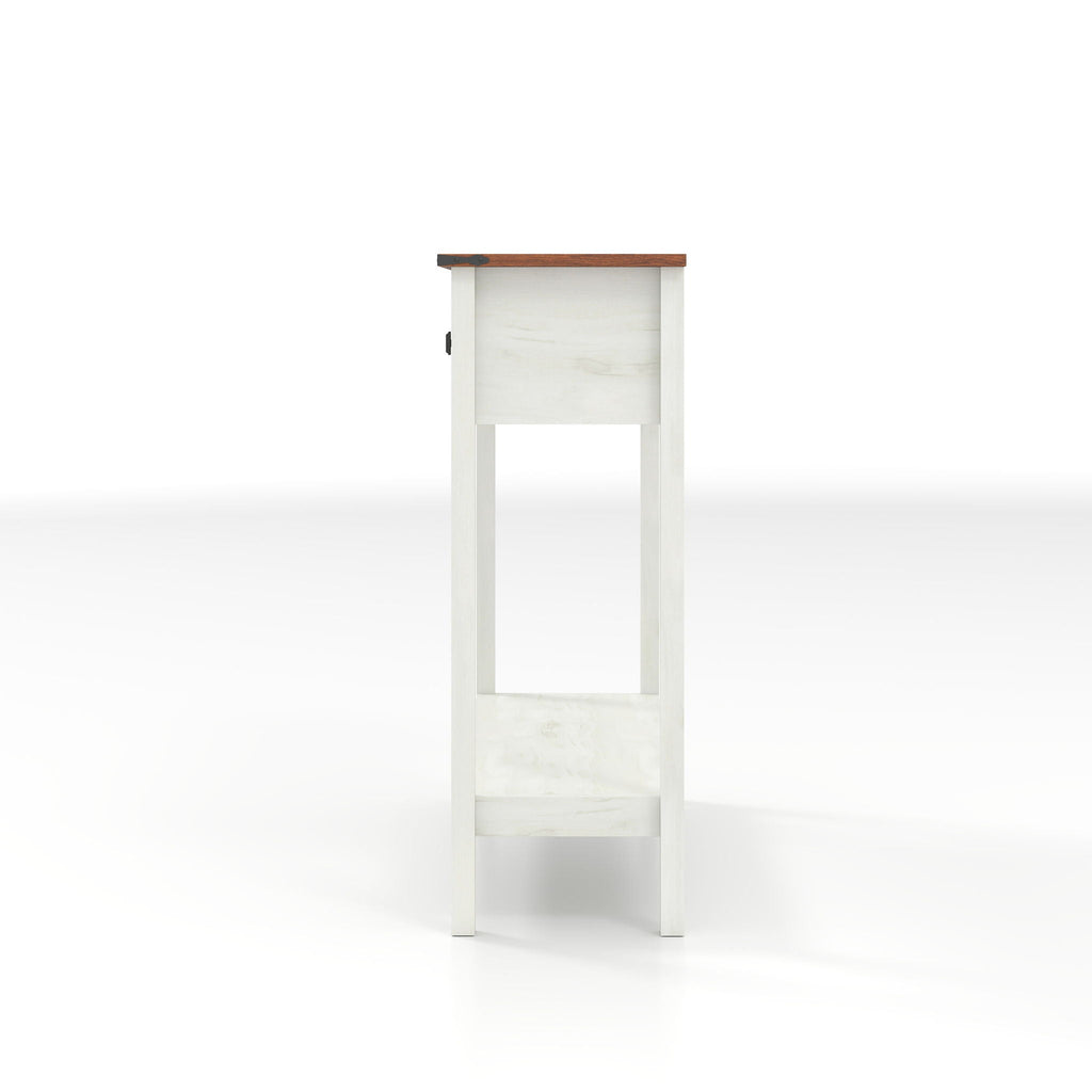 Farmhouse Style Console Table With 2 Drawers And Bottom Storage Shelf