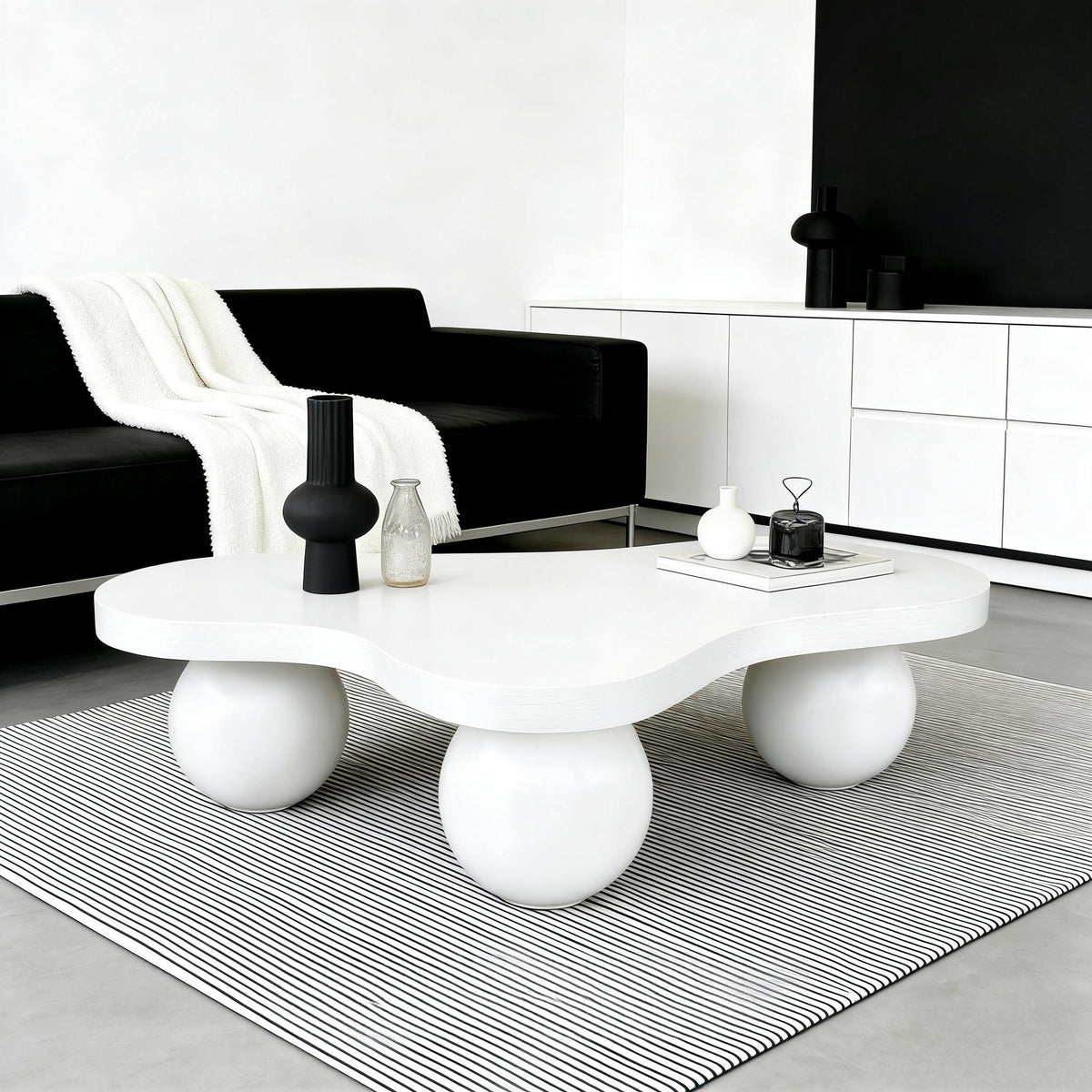Cloud Shaped Coffee Table With 3 Ball Legs For Living Room
