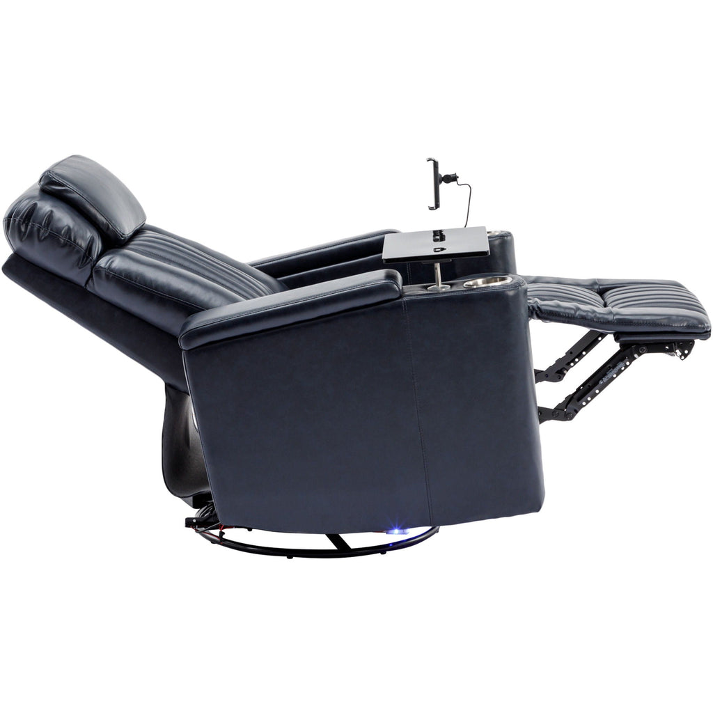 270° Power Swivel Recliner Home Theater Chair With Hidden Arm Storage, LED Light, Cup Holder, And Tray Table