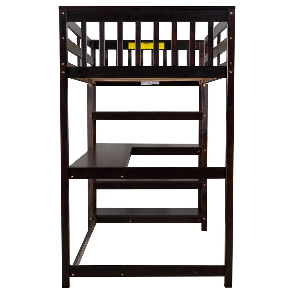 Loft Bed With Storage Shelves And Under Bed Desk