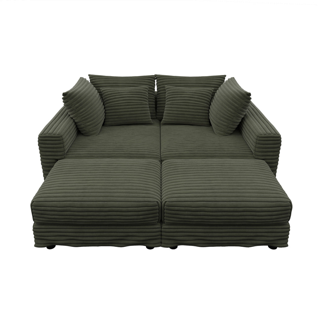 Convertible Deep Seat Sofa With Soft Pillows And Ottomans