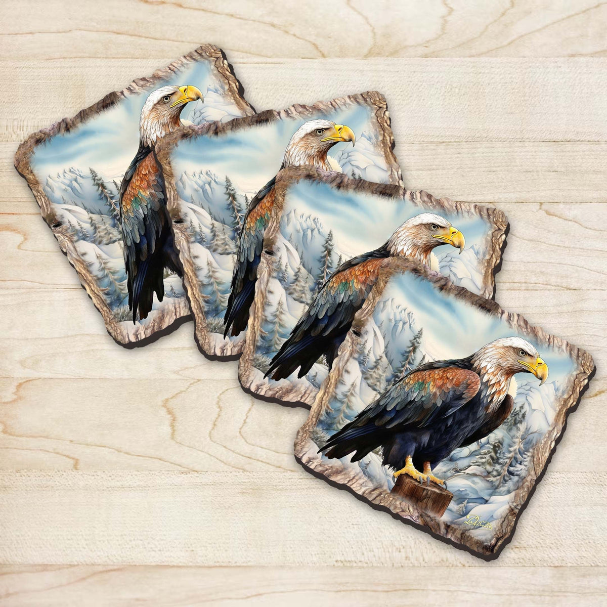 Bald Eagle Wooden Cork Coasters Gift Set of 4 by Nature Wonders Nature Wildlife Decor  - 95399C-S4