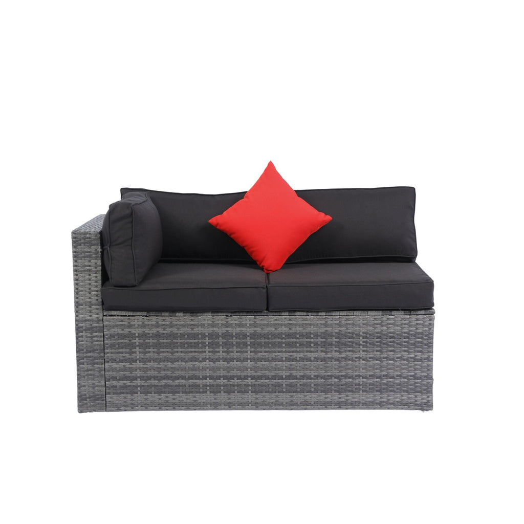 5 Pieces Rattan Sectional Outdoor Furniture Cushioned U Sof Set With 2 Pillow - Gray / Black