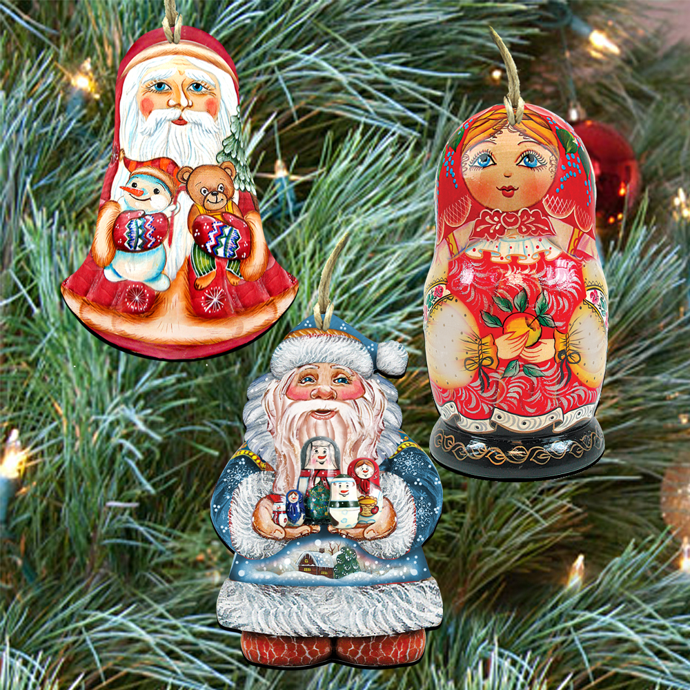 Nesting Matreshka Wooden Ornaments Set of 3 by G. DeBrekht - Christmas Decor - 8100019S3