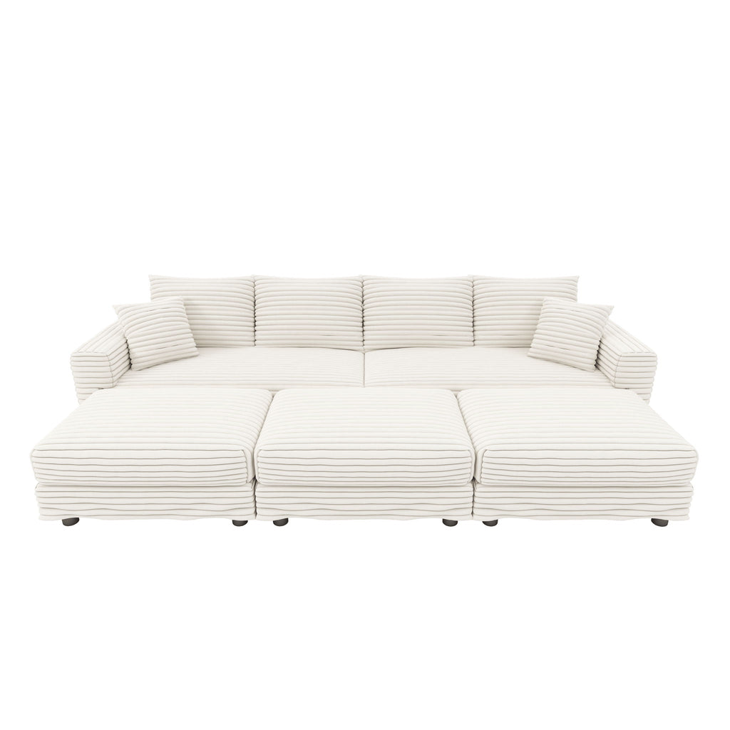 Deep Seat Convertible Sofa With Soft Pillows And Ottomans