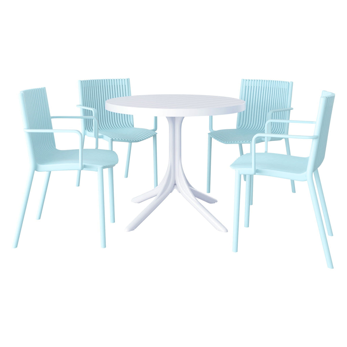 4 Modern Stackable Plastic Armchair Matched With Round Table